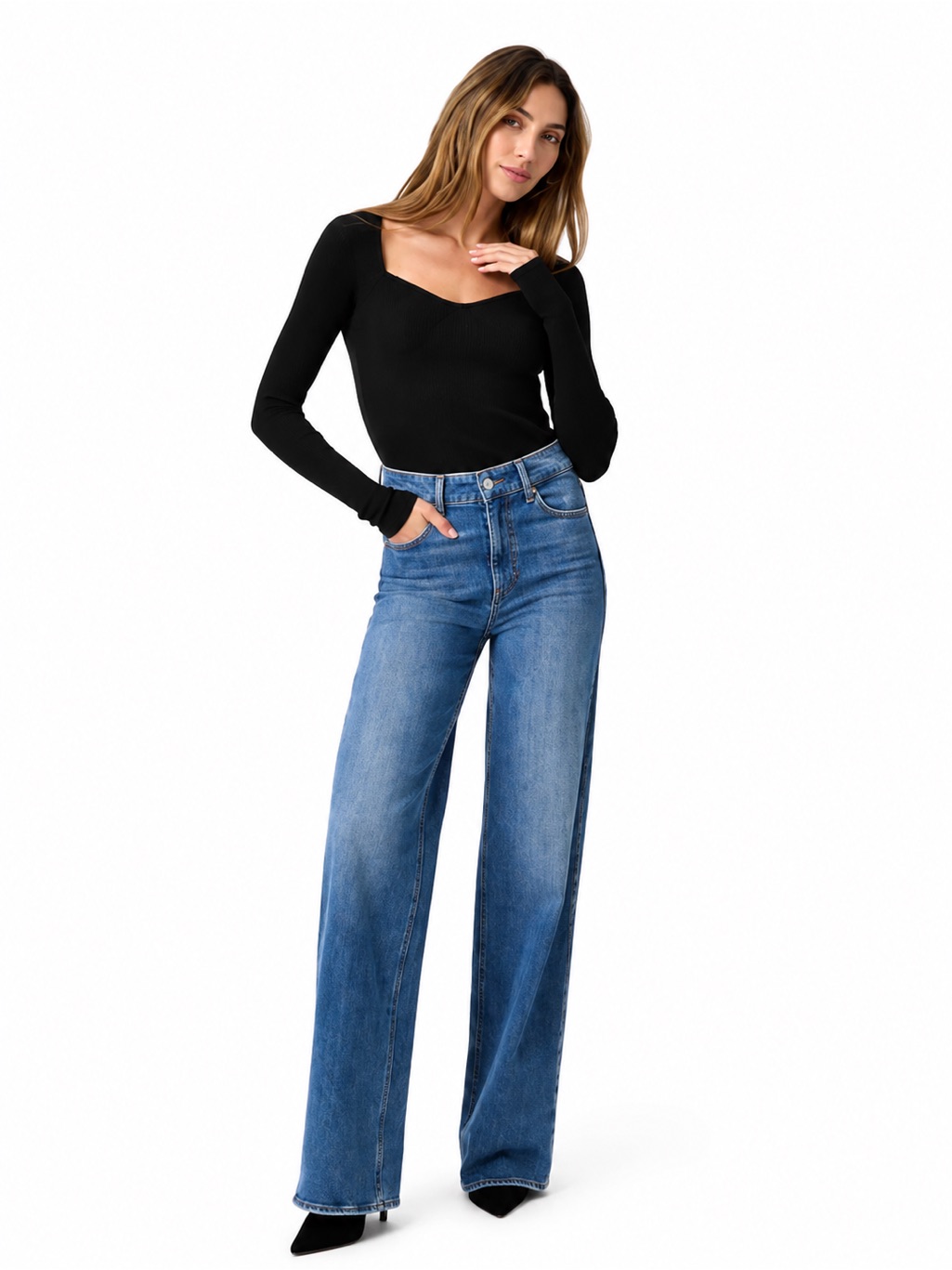 Paige 26x30 Sasha Wide Leg Jean Stephania Distressed Blue 0589 High Rise